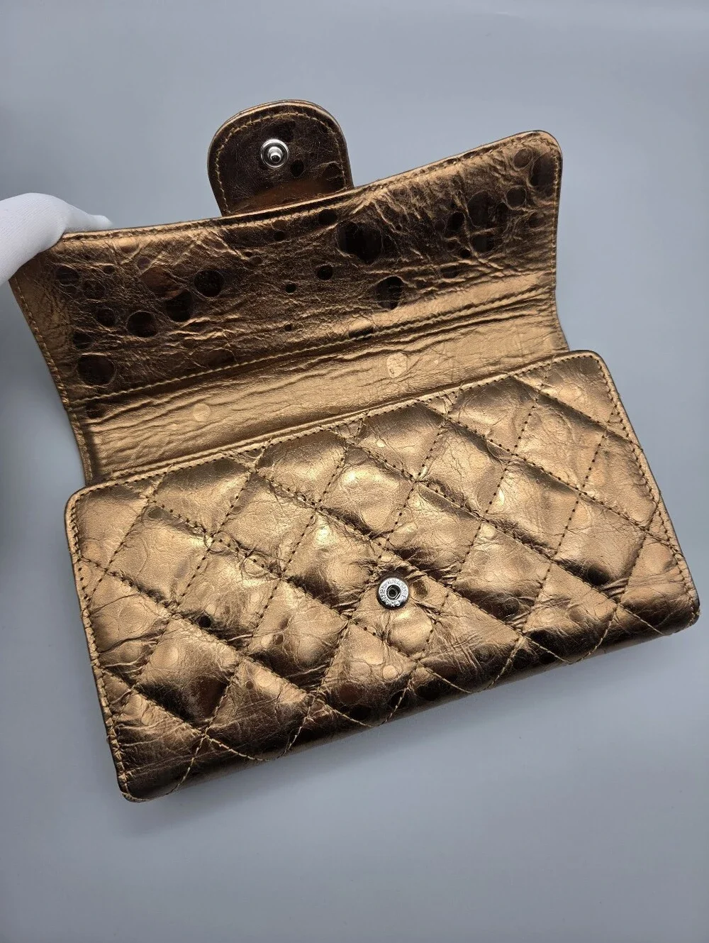 💛CHANEL Authentic mottled rose-gold quilted leather 2.55 reissue wallet💛